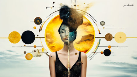 Surreal woman portrait in vibrant colorsの素材