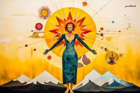 Surreal woman portrait in vibrant colorsの素材