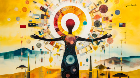 Surreal woman portrait in vibrant colorsの素材