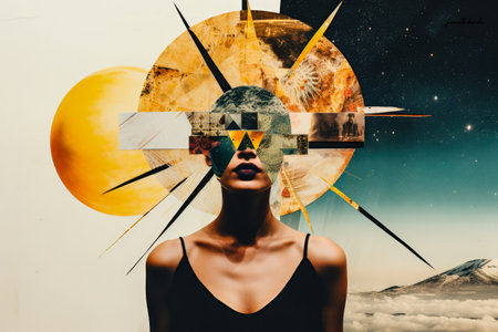 Surreal woman portrait in vibrant colorsの素材