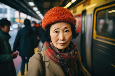 Captivating urban portrait of a young Japanese womanの素材
