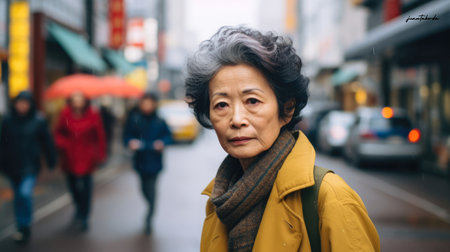 Captivating urban portrait of a young Japanese womanの素材