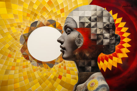 Surreal woman portrait conveying her mystical connection with the cosmosの素材