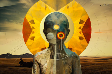 Surreal woman portrait conveying her mystical connection with the cosmosの素材