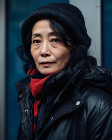 Captivating urban portrait of a young Japanese womanの素材