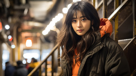 Captivating urban portrait of a young Japanese womanの素材