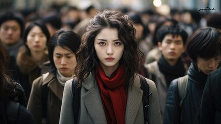 Captivating urban portrait of a young Japanese womanの素材