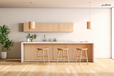 Serene kitchen interior with soft tonesの素材