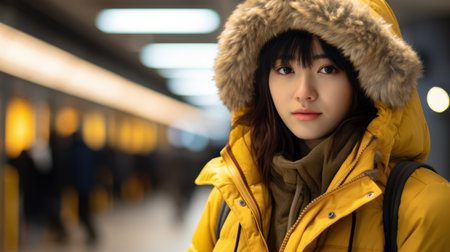 Captivating urban portrait of a young Japanese womanの素材