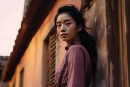 Young Asian woman in a city sceneの素材