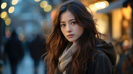 Captivating urban portrait of a young Japanese womanの素材