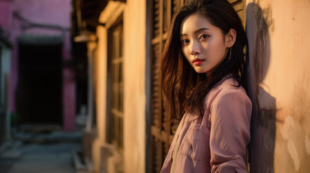 Young Asian woman in a city sceneの素材