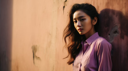 Young Asian woman in a city sceneの素材