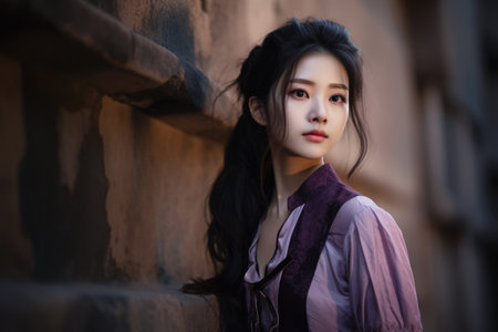 Young Asian woman in a city sceneの素材