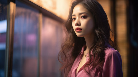 Young Asian woman in a city sceneの素材