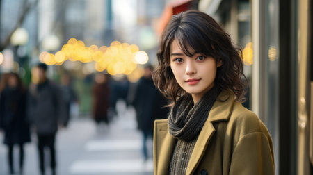 Captivating urban portrait of a young Japanese womanの素材