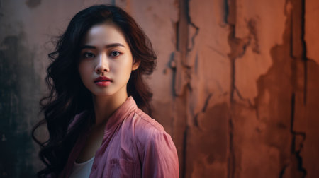 Young Asian woman in a city sceneの素材