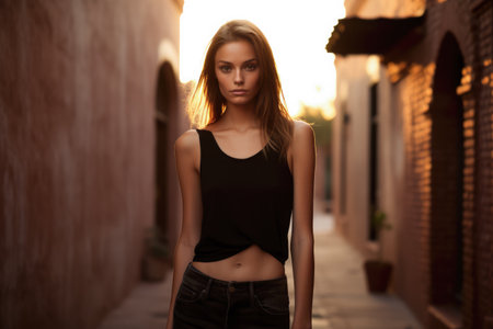 Portrait of a young woman on an outdoors setting at duskの素材