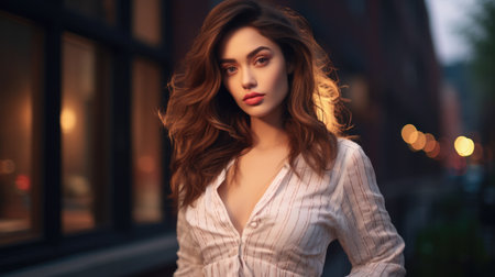 Portrait of a young woman on an outdoors setting at duskの素材