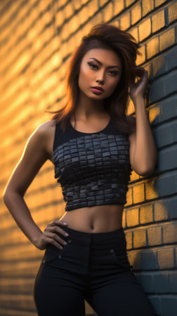 Portrait of a young woman on an outdoors setting at duskの素材