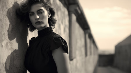 Vintage style portrait of a young beautiful womanの素材
