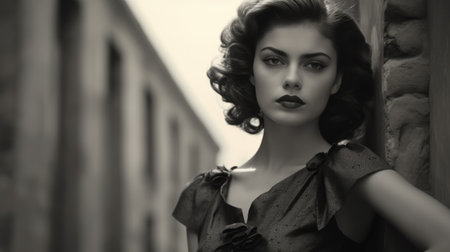 Vintage style portrait of a young beautiful womanの素材