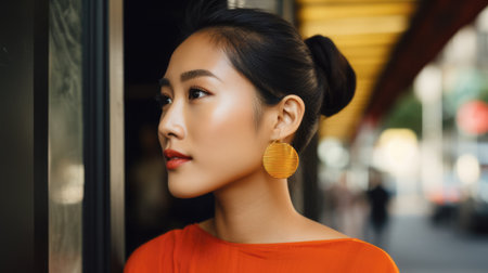 Young Asian woman on the city streetsの素材