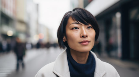 Young Asian woman on the city streetsの素材