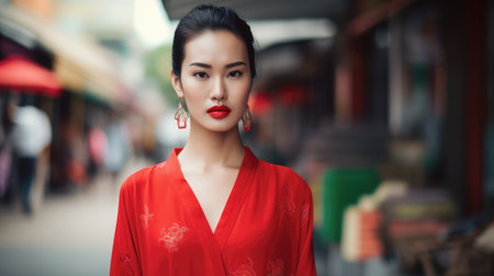 Young Asian woman on the city streetsの素材