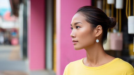Young Asian woman on the city streetsの素材