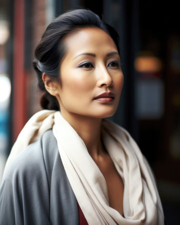 Young Asian woman on the city streetsの素材