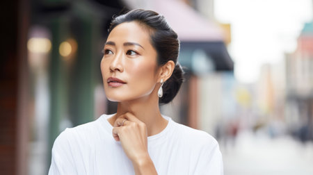 Young Asian woman on the city streetsの素材