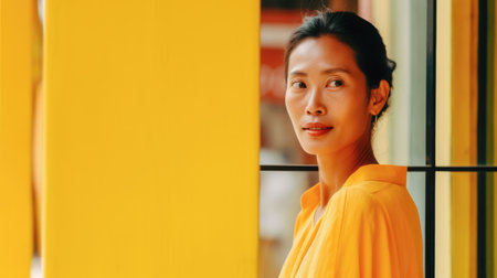 Young Asian woman on the city streetsの素材