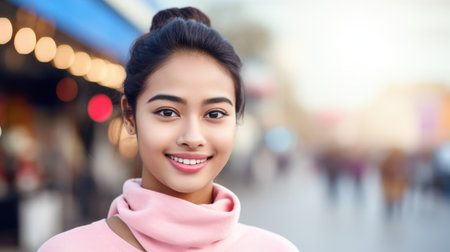 Young Asian woman on the city streetsの素材