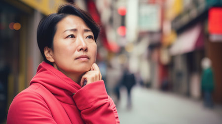 Young Asian woman on the city streetsの素材