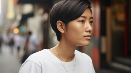 Young Asian woman on the city streetsの素材