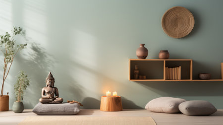 Peaceful meditation room with natural and zen elementsの素材