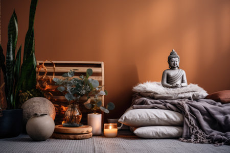 Peaceful meditation room with natural and zen elementsの素材