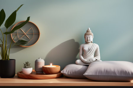 Peaceful meditation room with natural and zen elementsの素材