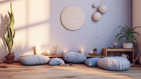 Peaceful meditation room with natural and zen elementsの素材