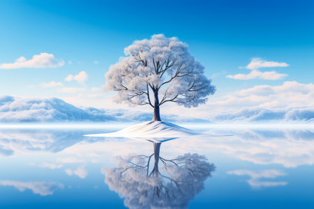 Serene winter landscape flat illustrationの素材
