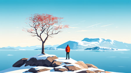 Serene winter landscape flat illustrationの素材