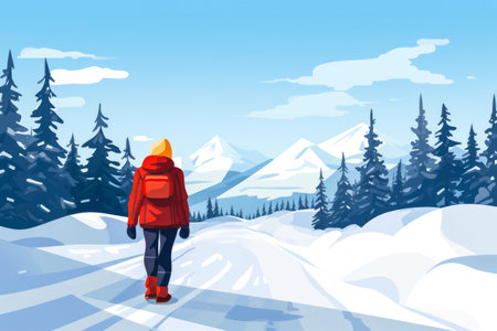 Serene winter landscape flat illustrationの素材