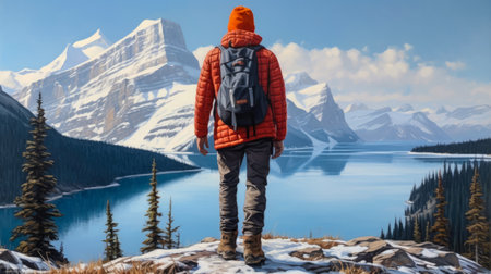 Serene winter landscape flat illustrationの素材