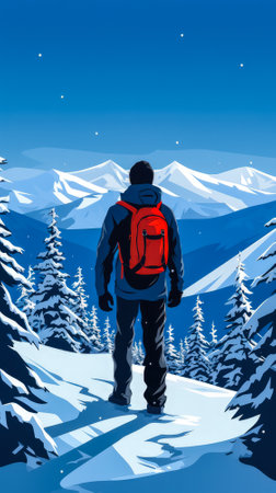 Serene winter landscape flat illustrationの素材