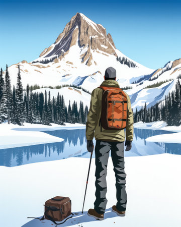 Serene winter landscape flat illustrationの素材