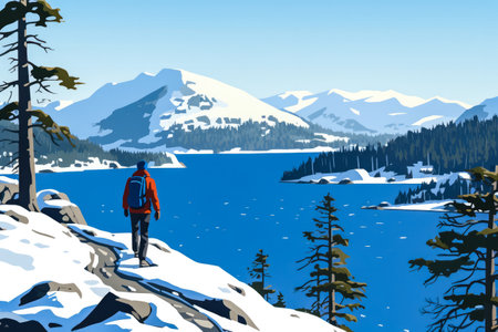 Serene winter landscape flat illustrationの素材