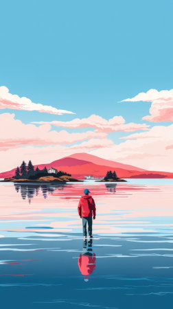 Serene winter landscape flat illustrationの素材