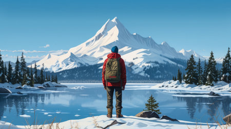 Serene winter landscape flat illustrationの素材