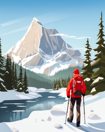 Serene winter landscape flat illustrationの素材